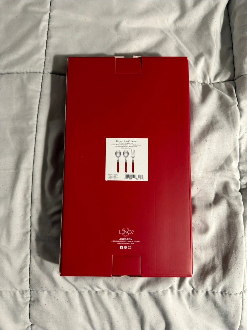 LENOX Holiday Jewel Spiral Red Handled 3 Piece Serving Set Complete In Box!!!